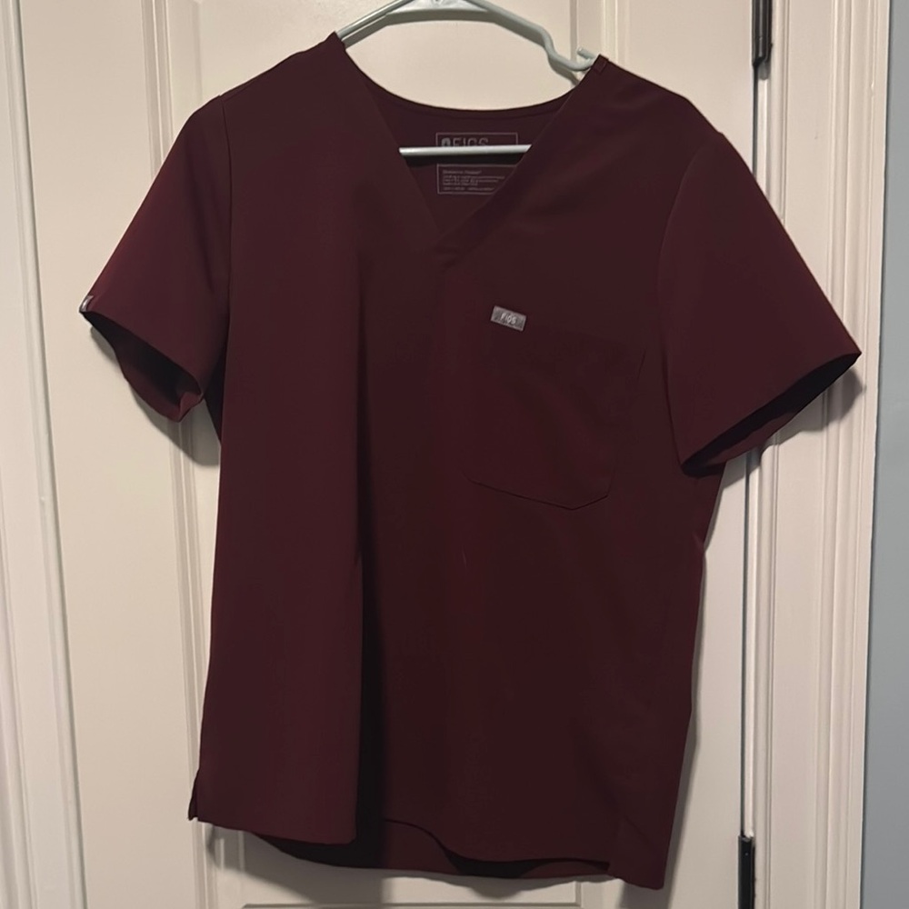 Figs Burgundy V-Neck Scrub Top